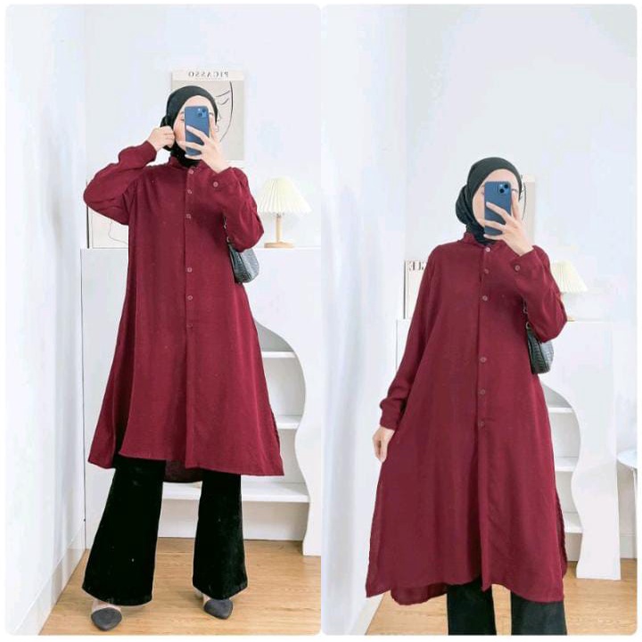 audia Tunik Basic Crinkle Airflow Long Tunik Polos Tunik Kancing Busui Terbaru 2023