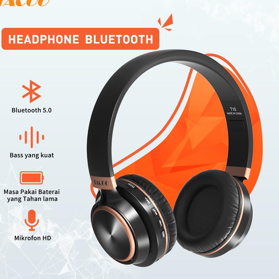Diskon Heboh--TACOO T10 Headset Wireless Bluetooth with Headset Noise Cancelling Gaming Lag-Free Hea