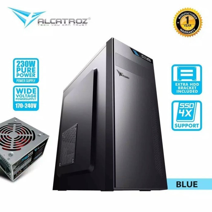 Alcatroz Futura Black N2000 ATX Performance PC Case with 450 Watts PSU - Hitam