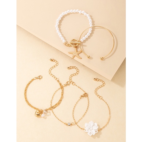 LRC Gelang Tangan Fashion Gold Flower Love Starfish Pearl W77223