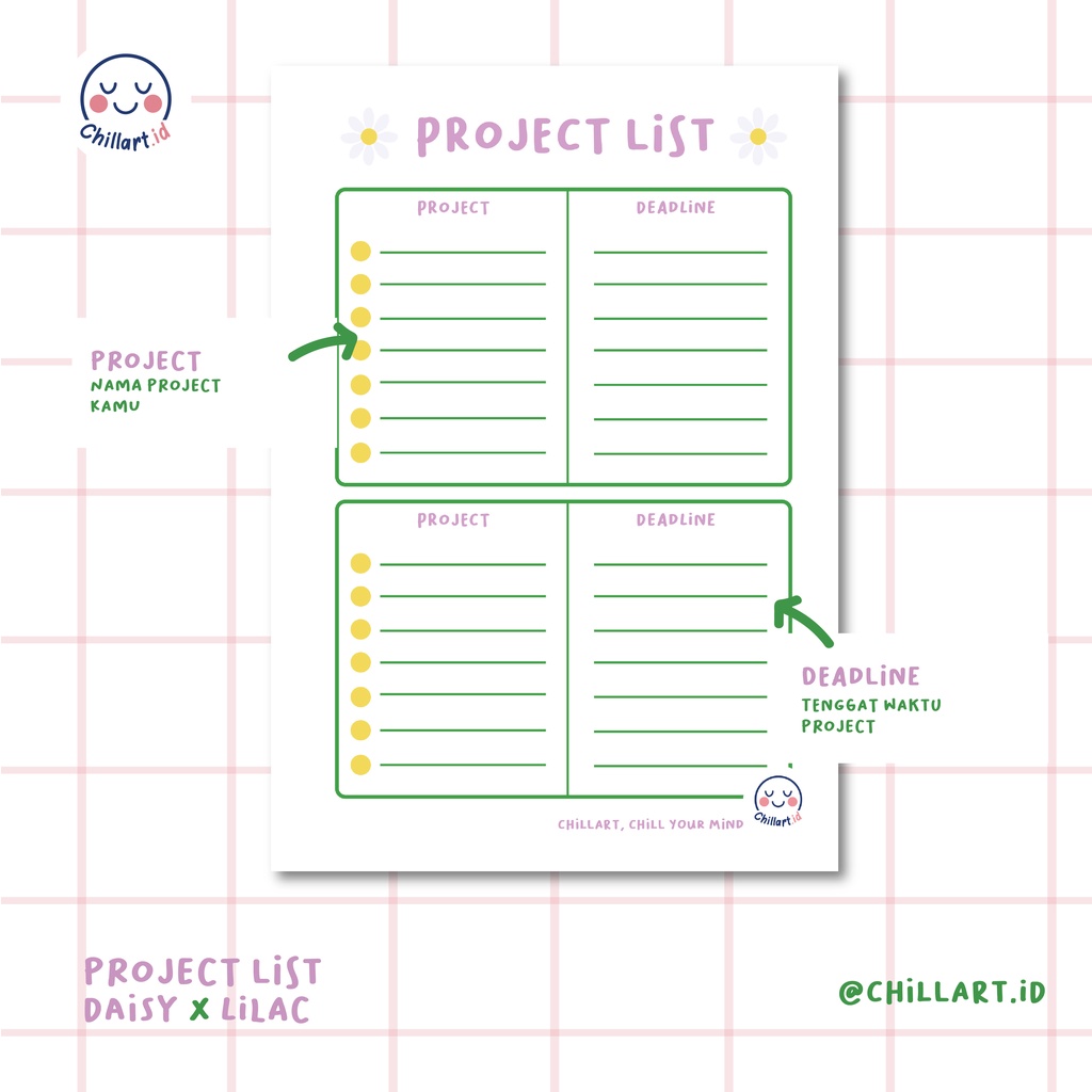 

[chillart.id] One Sheet/ 1 Lembar PROJECT LIST/GOALS Loose Leaf Binder A5 20 ring | B5 26 ring, 100 gsm