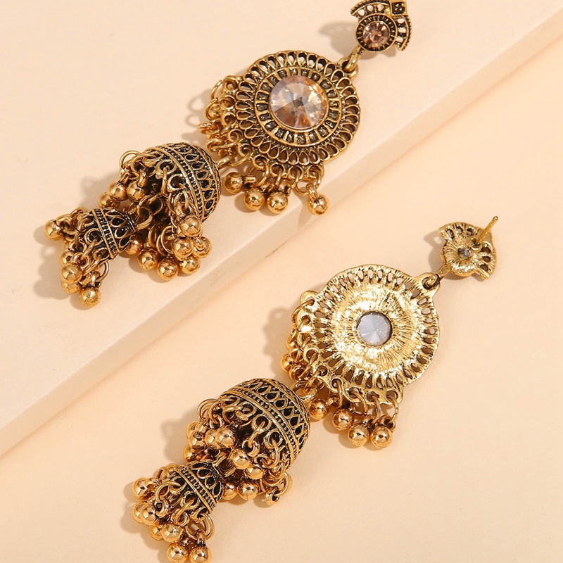 Anting Liontin Mutiara Bentuk Sangkar Burung Warna Emas Gaya Etnik Bohemian Indian Jhumka Jhumki Vintage