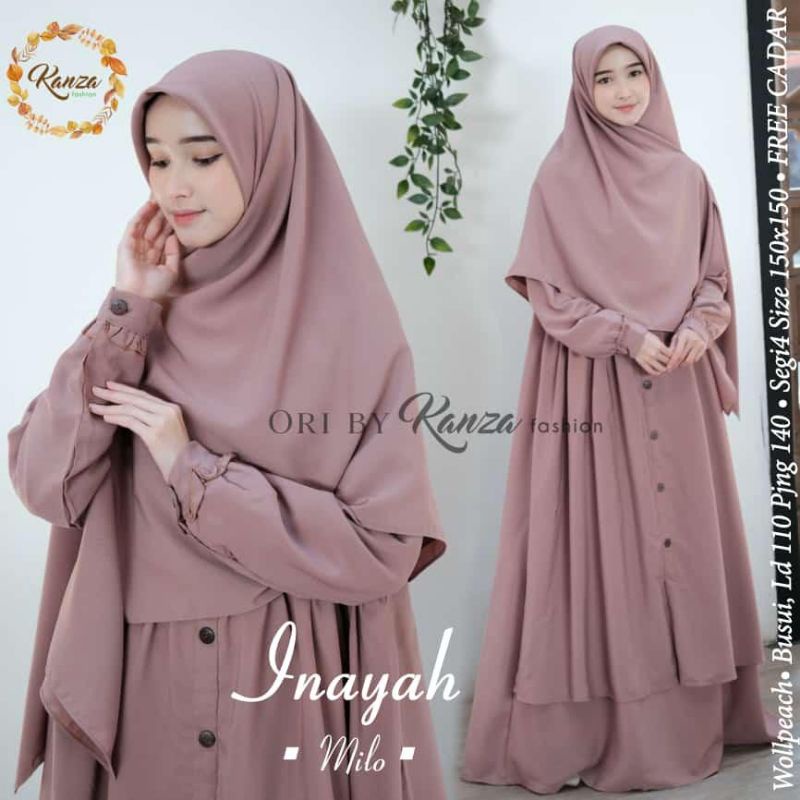 gamis set khimar inayah syari woolpeach tebal adem ori by kanza