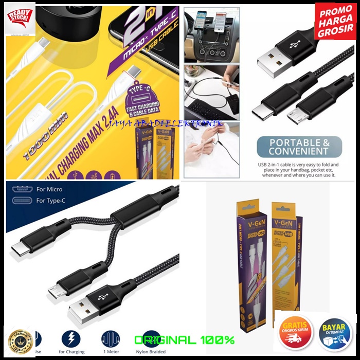 J381 2.4A KABEL DATA 2IN1 MICRO USB DAN TYPE C SUPPORT FAST CHARGING KABEL CHARGER  KUALITAS PREMIUM VOOC QUICK CASAN FLASH  HANPHONE ANDROIT MULTI UNIVERSAL AUTO ID OTOMATIS AMPERE KABEL TEBAL DAN KUAT LEBIH PRAKTIS JUGA BISA CAS 2 HANDPHON SEKALIGUS