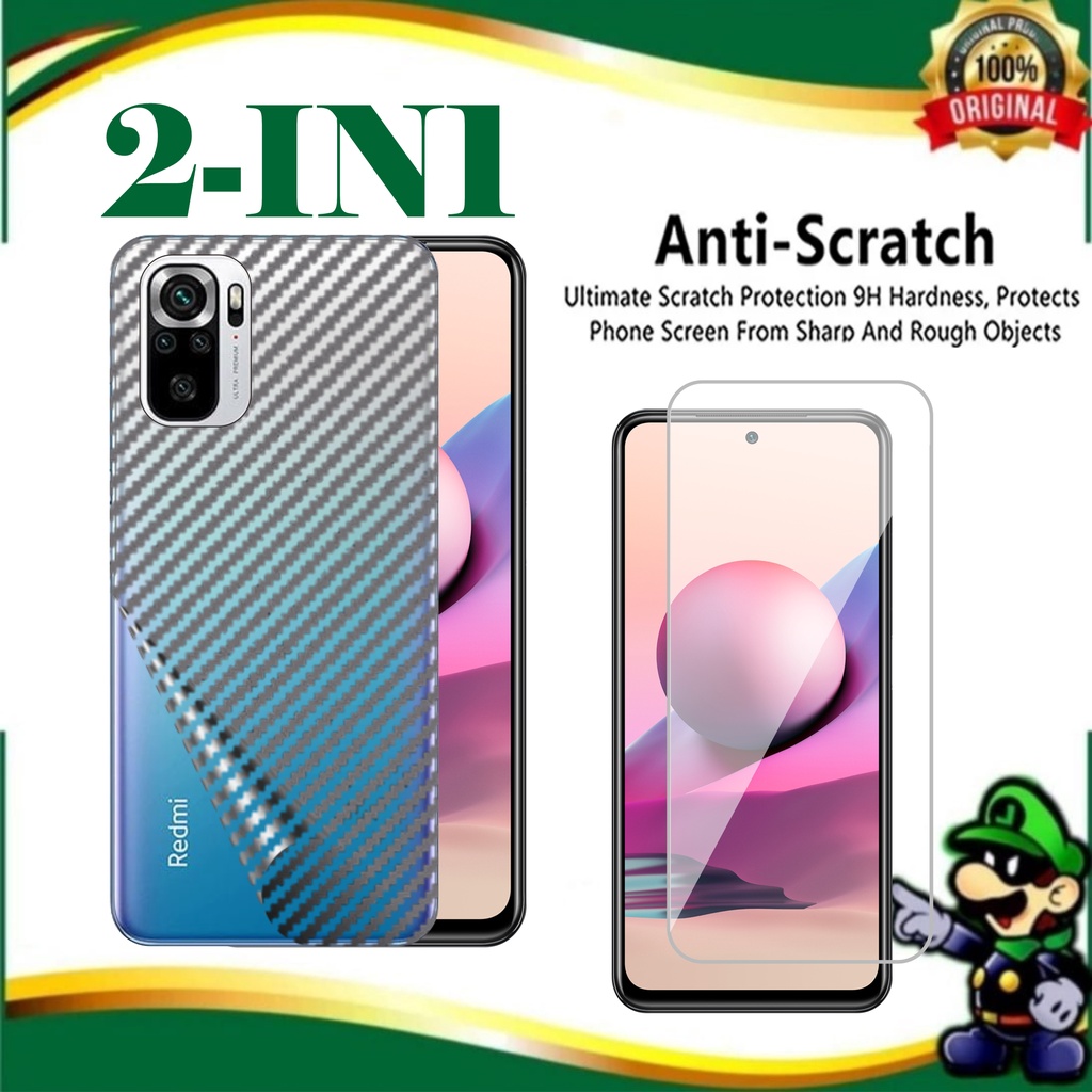 Garskin Skin Carbon XIAOMI REDMI NOTE 10 , REDMI NOTE 10s Garskin , Pelindung Layar Depan Paket 2IN1