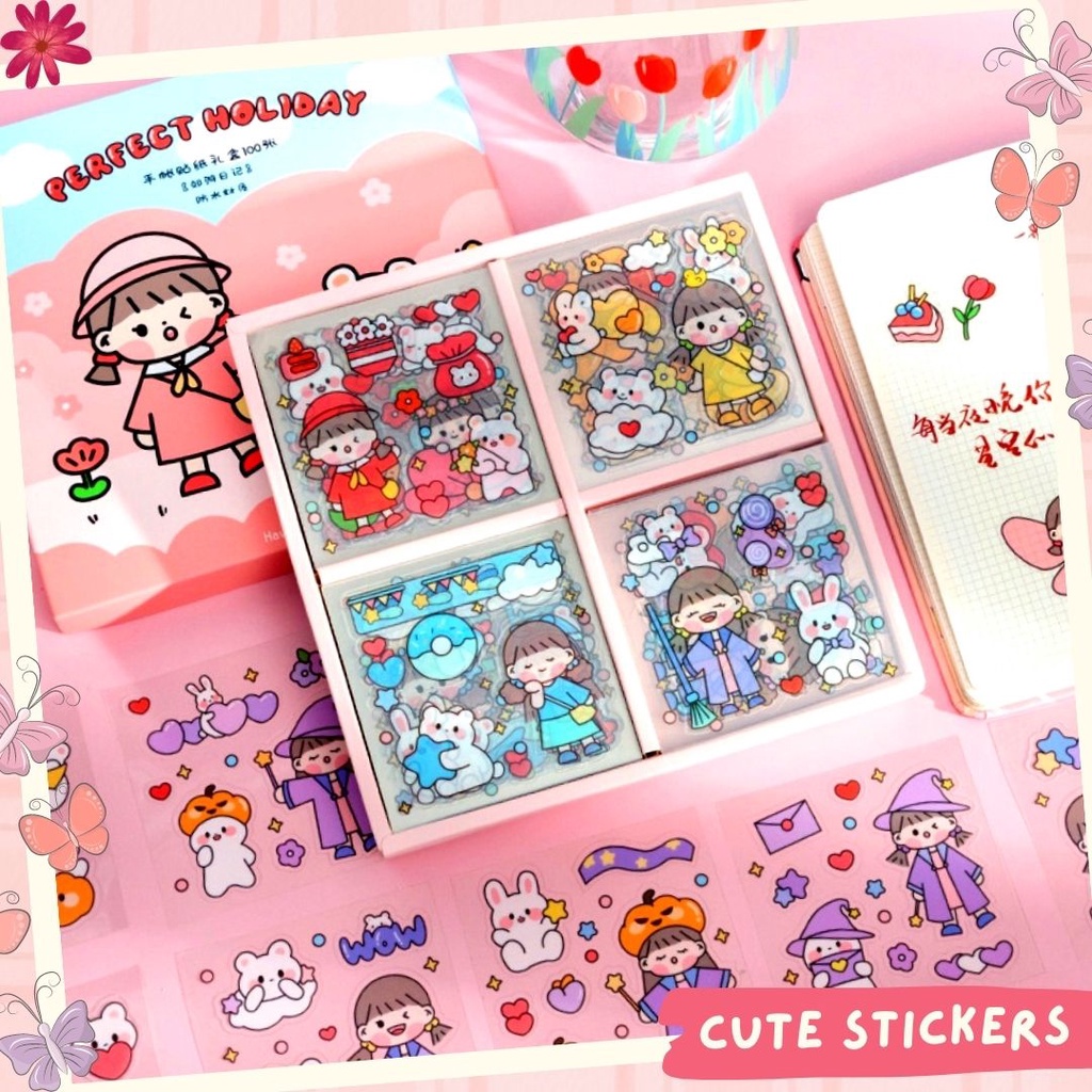 Stiker 2D Tempel Lucu Planner Scrapbook Cute Aesthetic Sticker Dekorasi Design DIY Anti Air