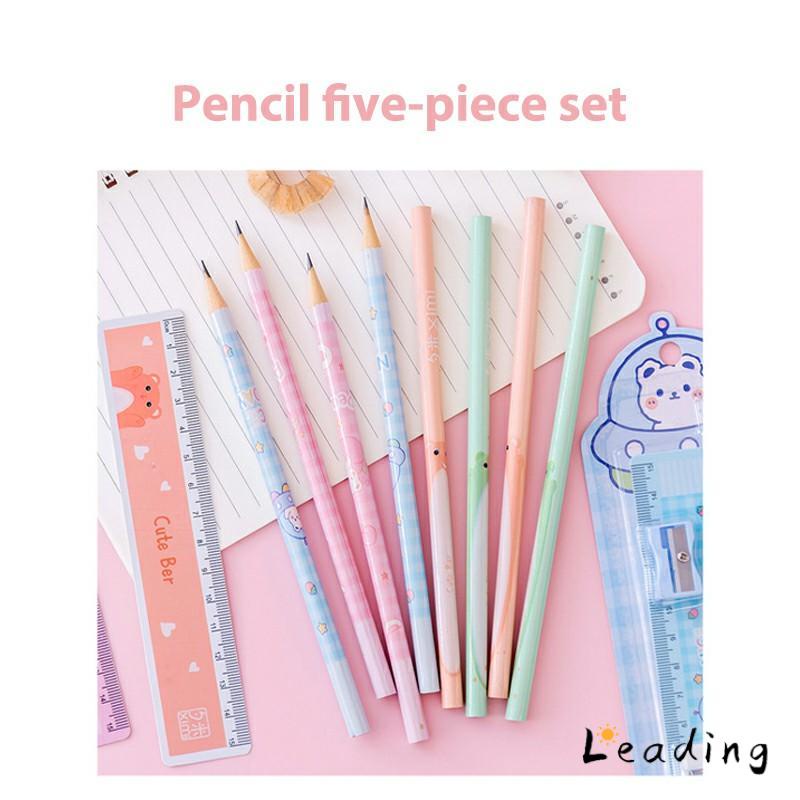 

1 Juni Hadiah Liburan Set Alat Tulis Kartun Siswa Lima potong Rautan Penghapus Pensil-Le