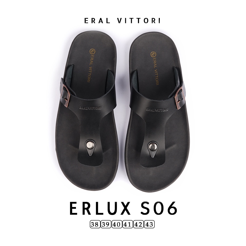 Eral Vittori - Erlux S06 Sandal Pria Kulit Harian Santai Hitam