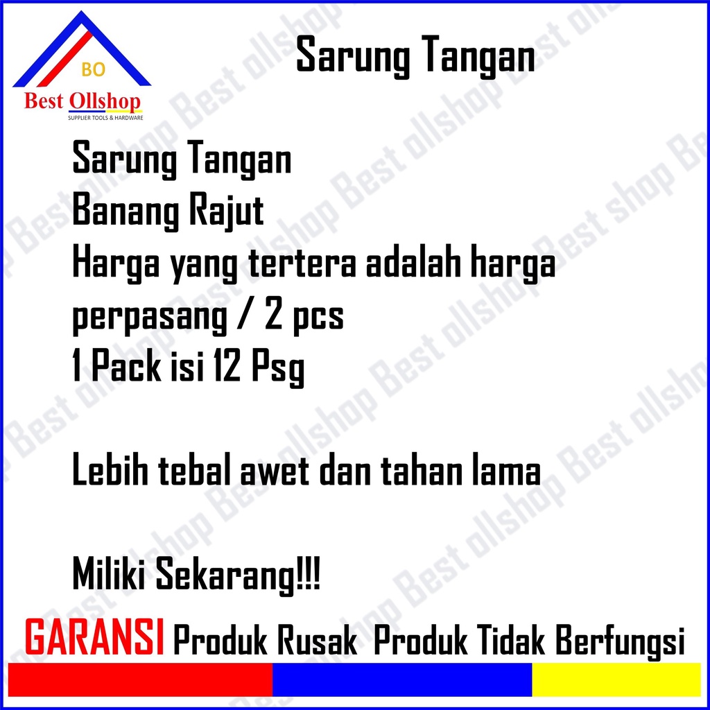 Sarung Tangan Safety Tukang Bangunan / Sarung Tangan Kain Katun Abu Abu Benang Rajut Super