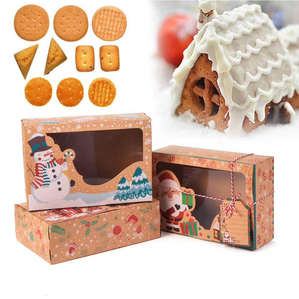R-flower 3Pcs Kraft Box With Label Card DIY Souvenir Natal Dengan Jendela Bening Hadiah Kotak