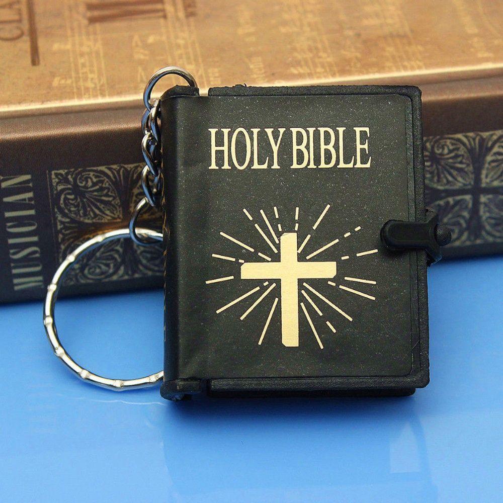 Needway Hadiah Kitab Suci Gold/Silver/Black Cross The Old Testament Book Yesus Miniatur Kristen Kertas Gantungan Kunci