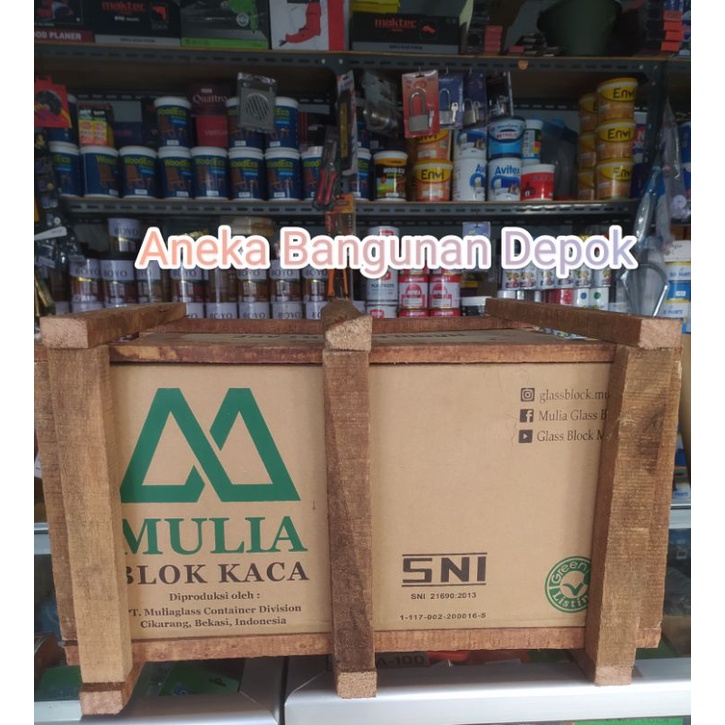 ( Packing Peti Kayu) Glass Block Merk MULIA 1 Dus ( isi 6 pcs)  Roster Kaca via EKSPEDISI