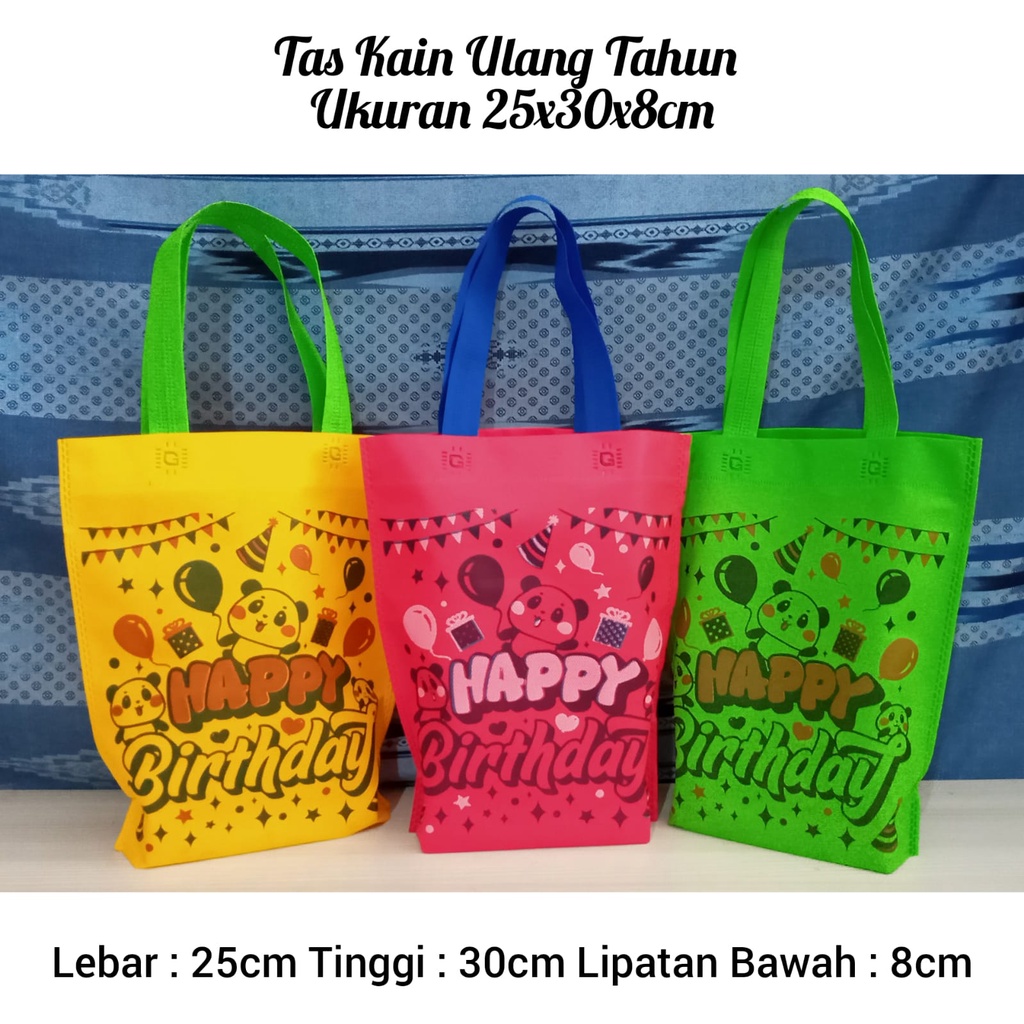 

( SATUAN ) Tas spunbond kain Motif Ulang Tahun uk 25x30x8 Eceran