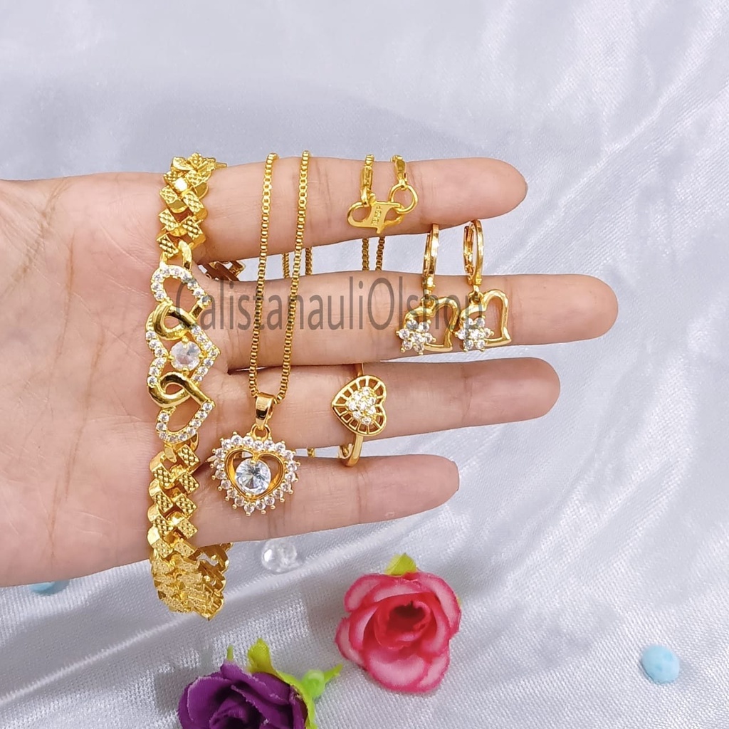 SET DEWASA LOVE ZIRCON PERHIASAN EMAS KOREA ANTI KARAT DAN ANTI LUNTUR