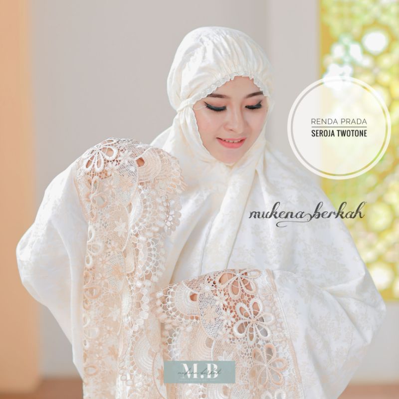 Mukena dewasa Renda Katun Poil Kd Mix Motif Prada Putih Milo Bw Adem Lembut Mewah Travel Travelling 