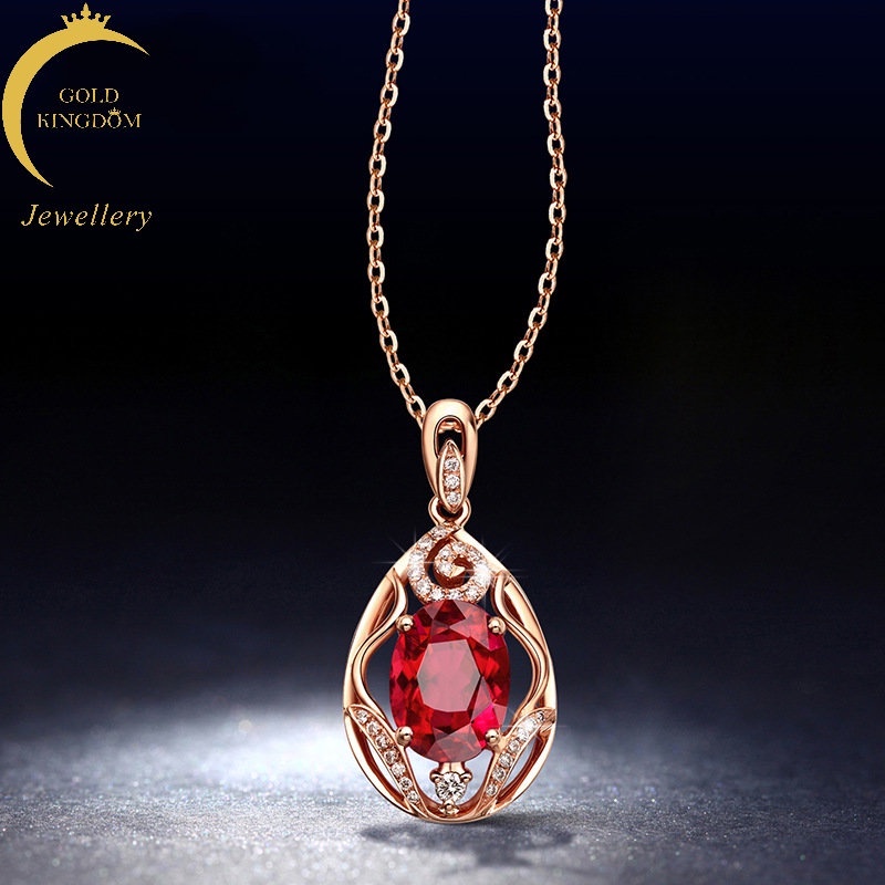 Kalung Lapis Rose Gold Emas Asli Kadar 375Dengan Liontin Merpati Darah Bahan Zirkon Ruby Untuk Wanita