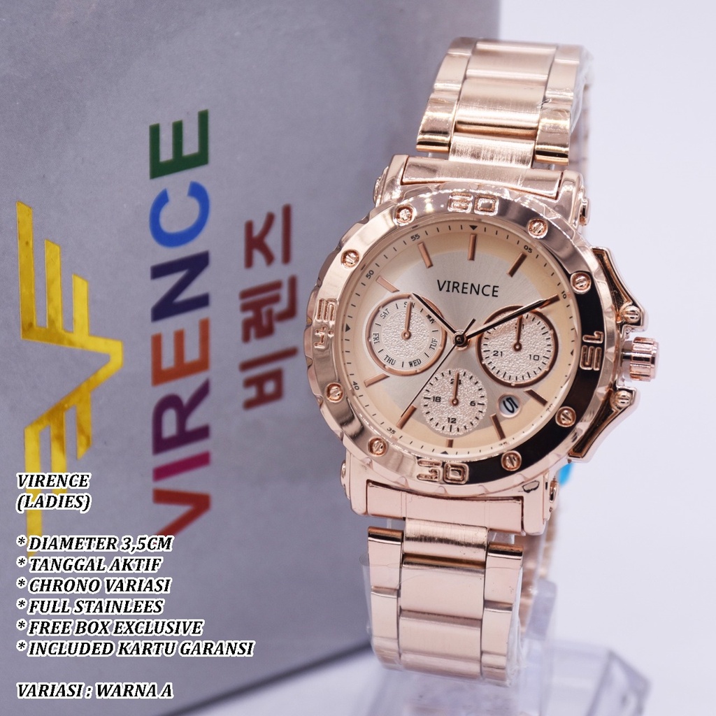 (FREE BOX0 JAM TANGNA WANITA FASHION RANTAI BODY BULAT TANGGAL AKTIF CHRONO OFF