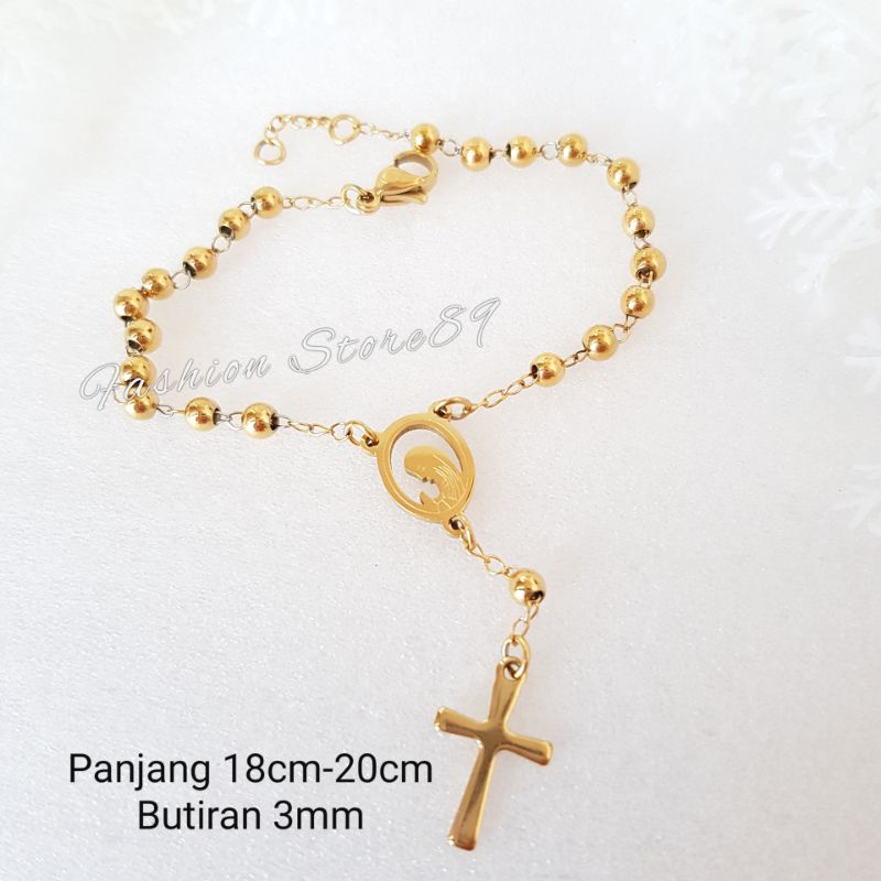 Gelang Rosario Bunda Maria Silver Gold Titanium Antikarat impor Fashion Rohani Bestquality