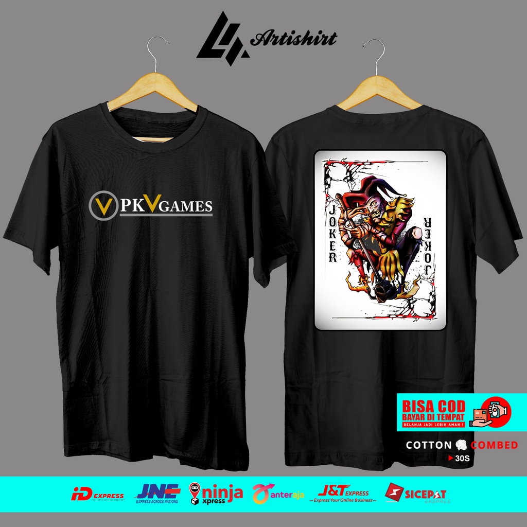 KAOS PKV JOKER CARD KAOS PKV GAMES KARTU JOKER DEPAN BELAKANG KAOS BAJU DISTRO ARTISHIRT