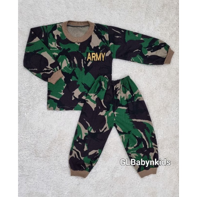 Setelan Piyama Panjang Oblong Anak Cowok Laki laki Motif Army Tentara SNI [Ecer]