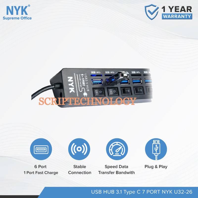 Usb Hub 7 Port Fast Charging Usb 3.1 With Type C NYK U3226