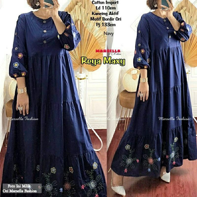 Reya Maxy, GAMIS WANITA MUSLIM CANTIK MODIS FIT XL LD 106 BAHAN KATUN IMPORT MIX BORDIR TERMURAH OOTD