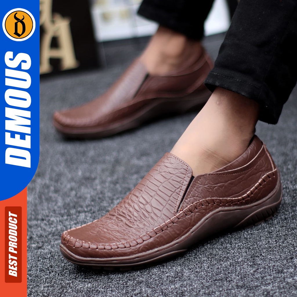 DEMOUS Croco - Sepatu Formal Pantofel Kulit Asli Slop Kerja Pria