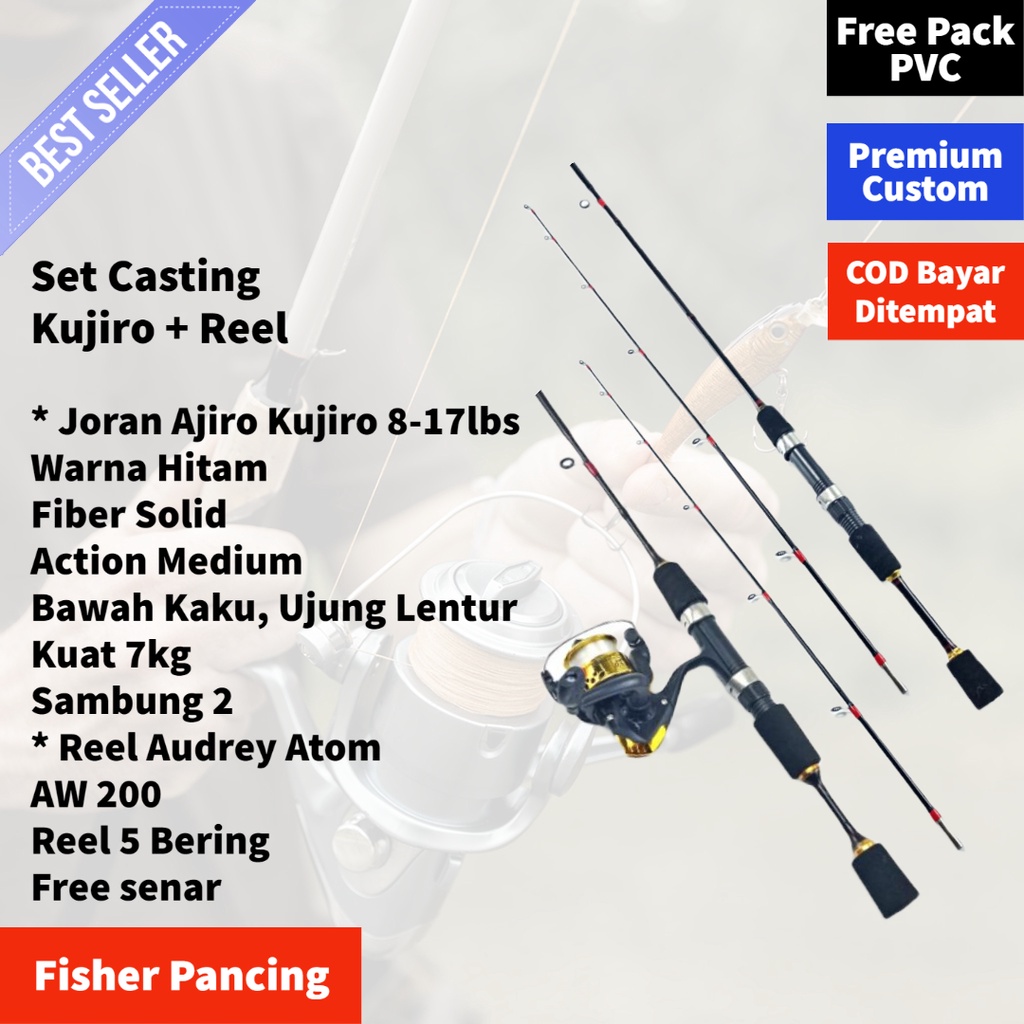 Paket Pancing Casting - Joran Ajiro 6-12lb 150cm 165cm 200cm &amp; Reel Daido Atom