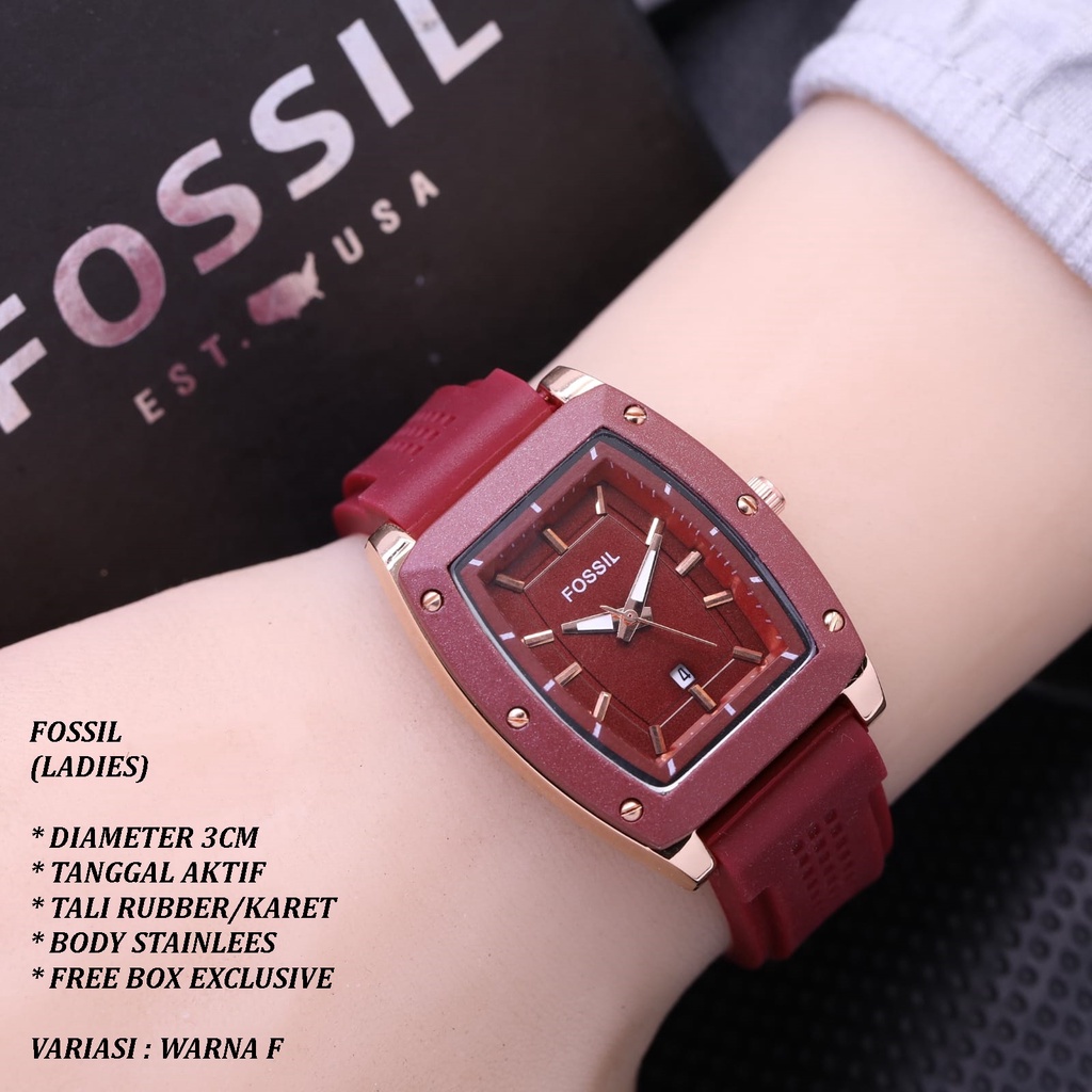 (FREE BOX) JAM TANGAN WANITA FASHION TALI RUBBER BODY OVAL BALOK TANGGAL AKTIF