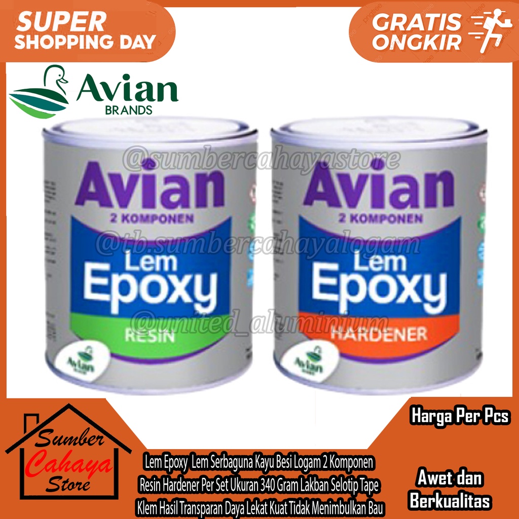 

Avian Lem Epoxy Campur Serbaguna Multifungsi Kayu Besi Logam 2 Komponen Per Set Resin Hartender Ukuran 340 Gram Perekat Kayu Logam Beton Keramik Peralatan Rumah Tangga Pipa Epoksi Epoxsi