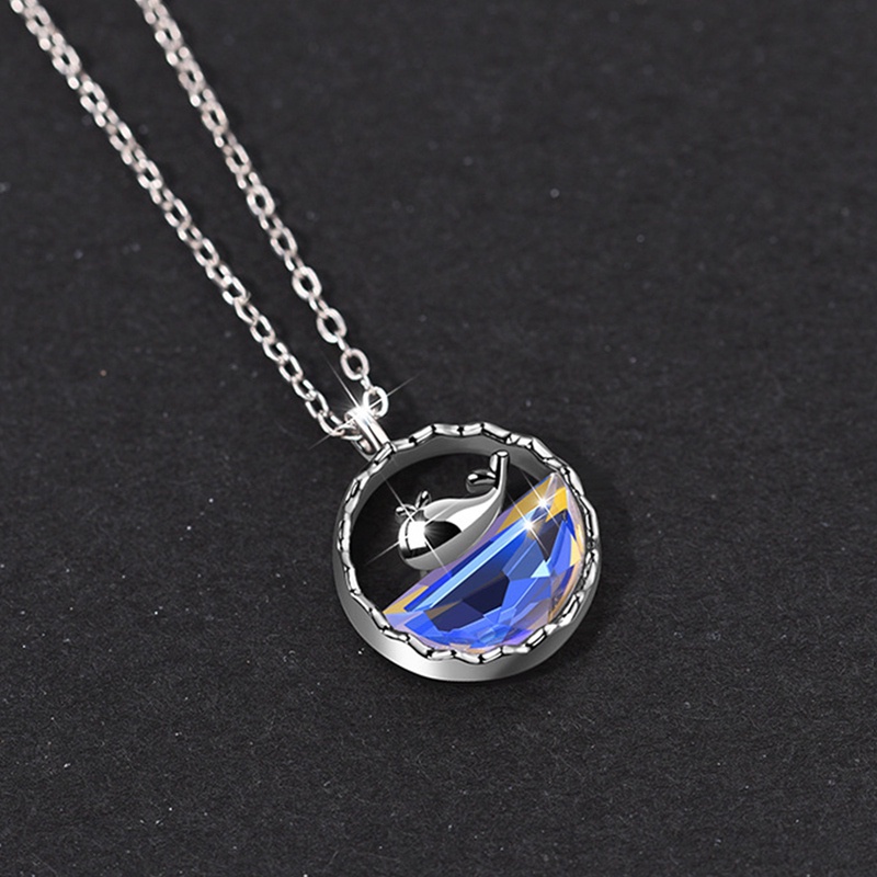 Whale Kalung Rantai Klavikula Silver 925 Dengan Liontin Ikan Paus Biru Laut Untuk Wanita