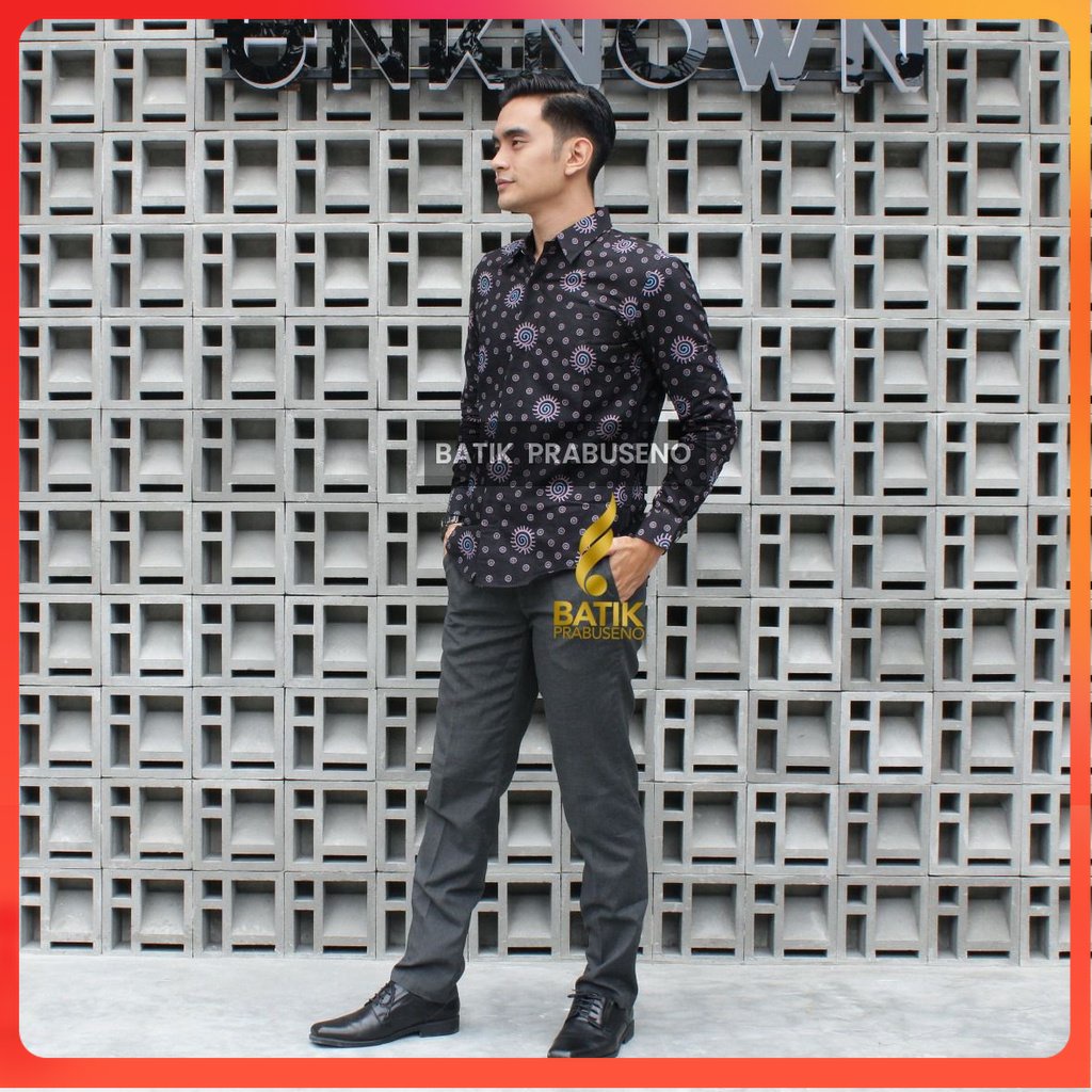 baju motif AJI ADIRAGA Kemeja Batik Pria Lengan Panjang Slim Fit slimfit lapis puring bahan katun ti