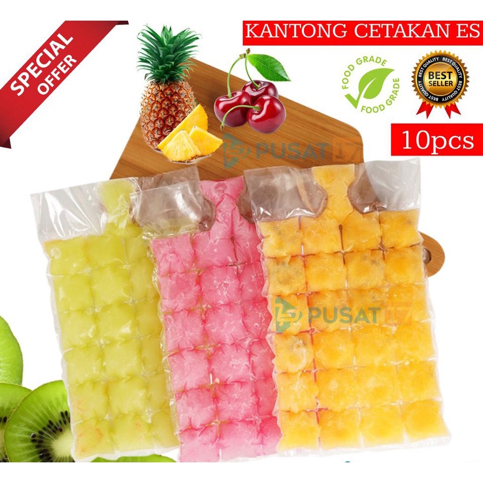 jm KANTONG CETAKAN ES BATU PLASTIK 10PCS PEMBUAT ES DISPOSABLE ICE MAKING BAG FOOD GRADE / PLASTIK CETAKAN ES BATU 10PCS KANTONG PEMBUAT ES BATU BEKU DISPOSABLE PLASTIC ICE CUBES