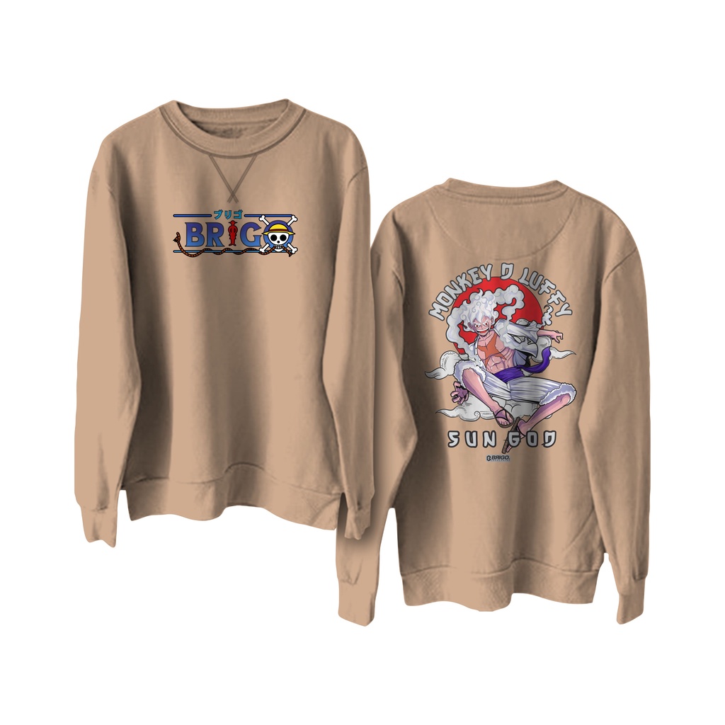 BRIGO Basic Sweatshirt  LUFFY GEAR 5 FIFTH II Sweater Crewneck Polos BRIGO X ANIME Sablon DTF Fleece Cotton II SIZE M-XXL (Pria &amp; Wanita) Free stiker&amp;Gantungan Kunci