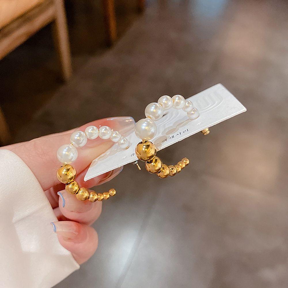 Mxbeauty Wanita Menjuntai Anting Gadis Elegan Hadiah Mutiara Perhiasan Aksesoris Anting Liontin Bentuk C Fashion Hoop Earrings