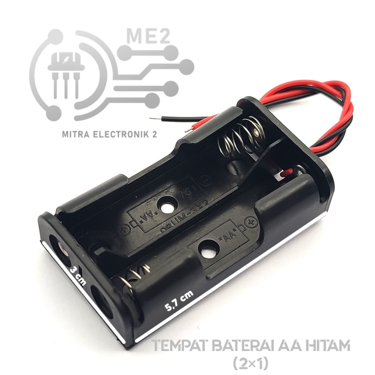 Kotak Tempat Dudukan Batu Batterai AA 2 Slot Seri Battery Holder Case Box Hitam isi 2 3v