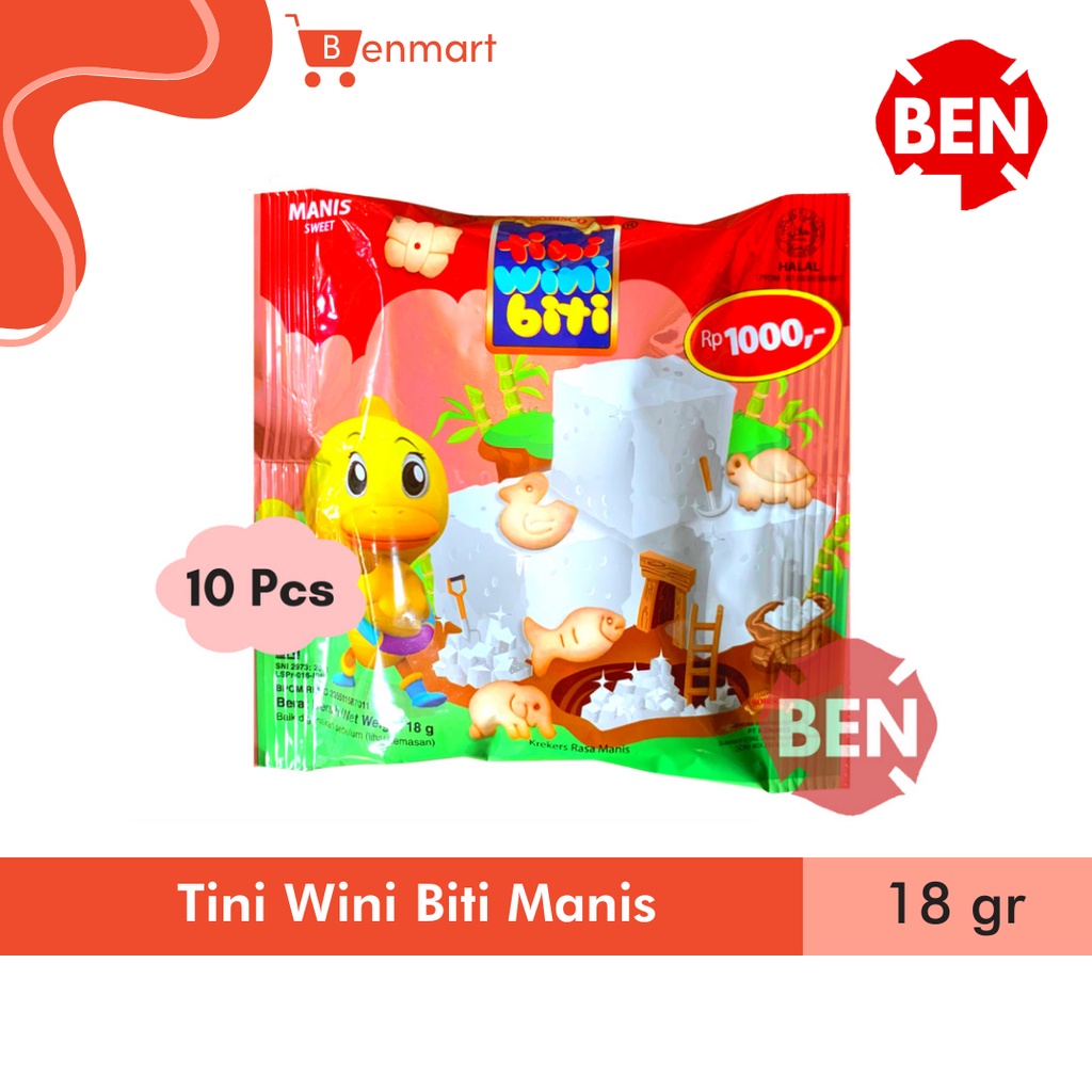 

Tini Wini Biti MANIS 1 Pak 10 Sachet Pcs 18g 18gr 18 g gr Biskuit Merah Sobisco 1000