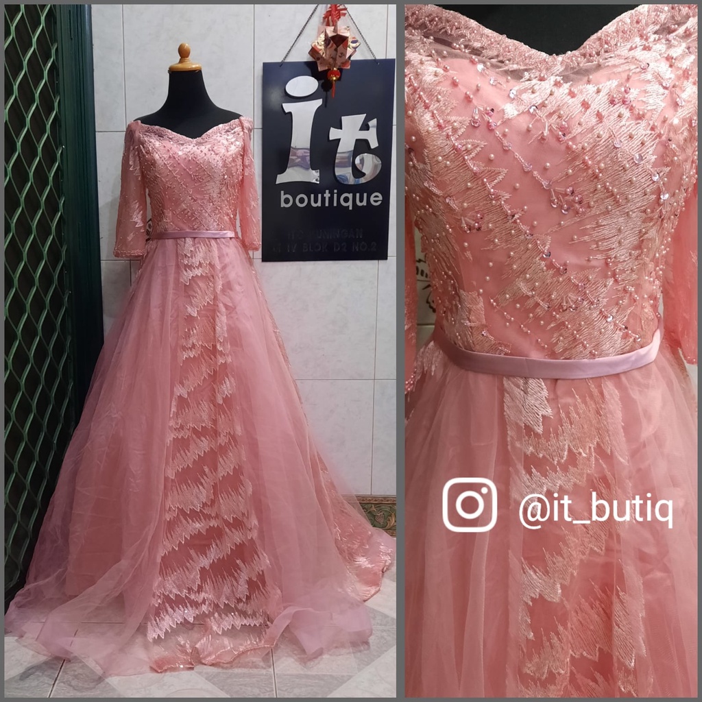 Longdress Sabrina pink biru navy - Gaun bridal pesta prewedding FIO09