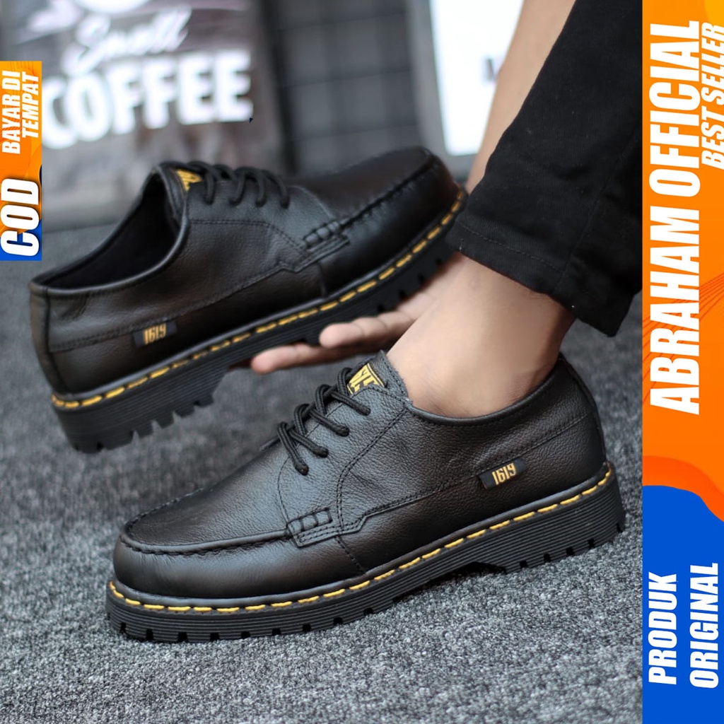 ABRAHAM Sepatu Pantofel Formal Kulit Asli Kerja Hitam Pria