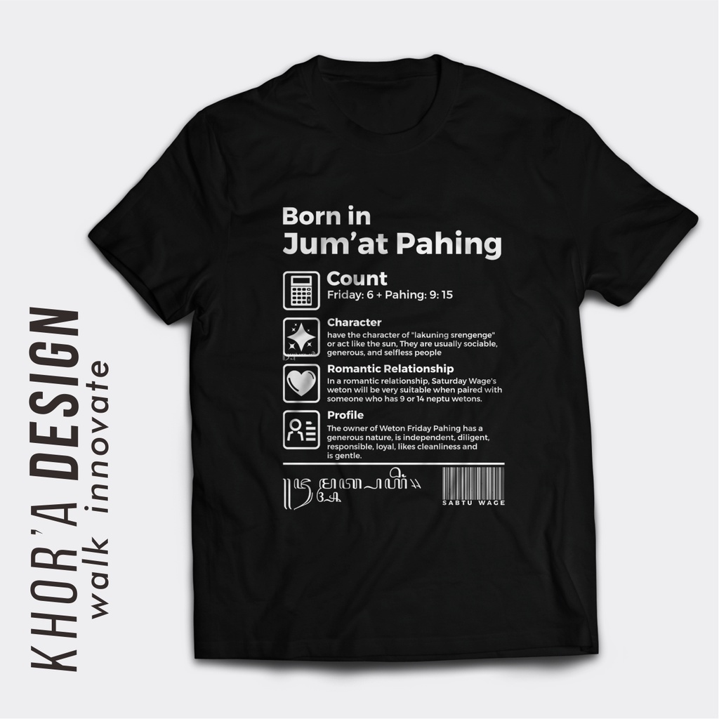 Kaos weton Jumat pahing culture jawa weton kualitas distro cotton combed 30s