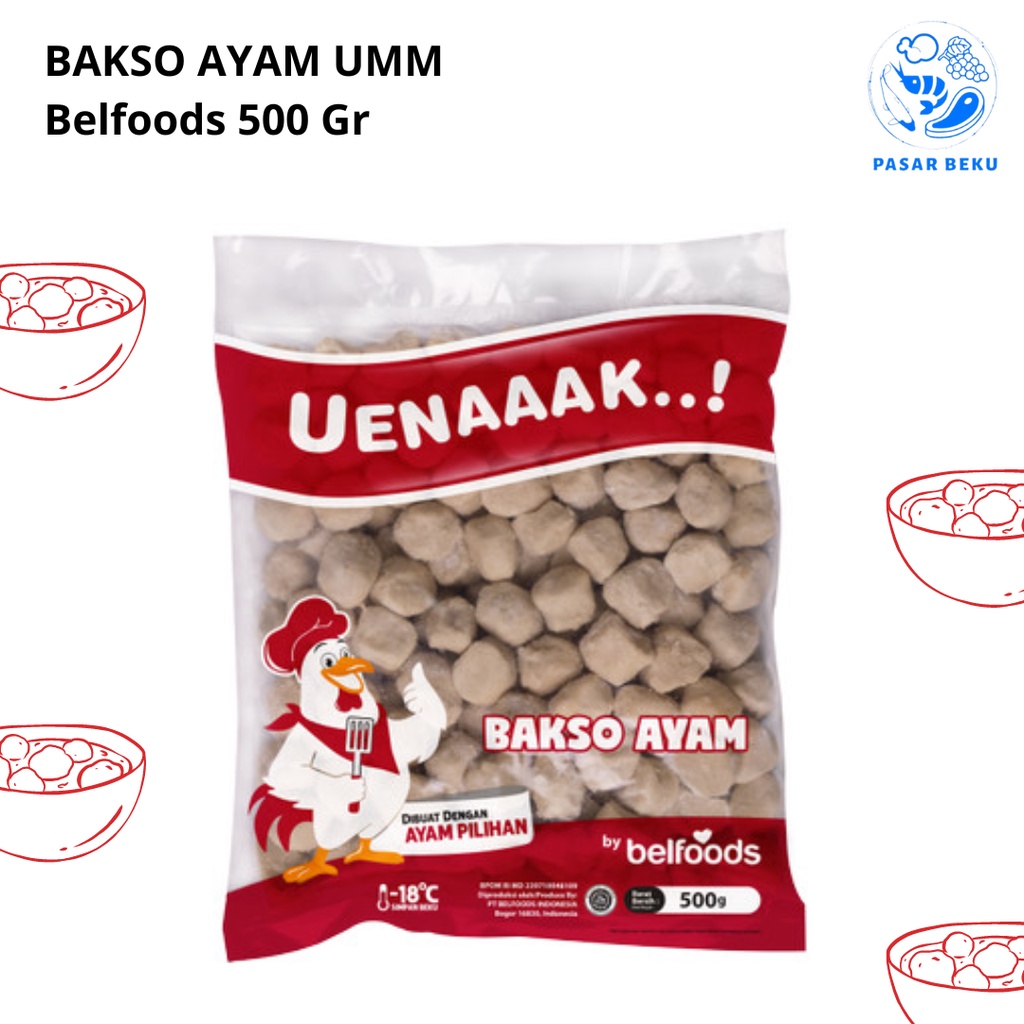 

(Khusus AREA SUMBAR) Bakso Ayam Belfoods UMM Uenaaak 500 Gr Frozen Food Pasar Beku Padang