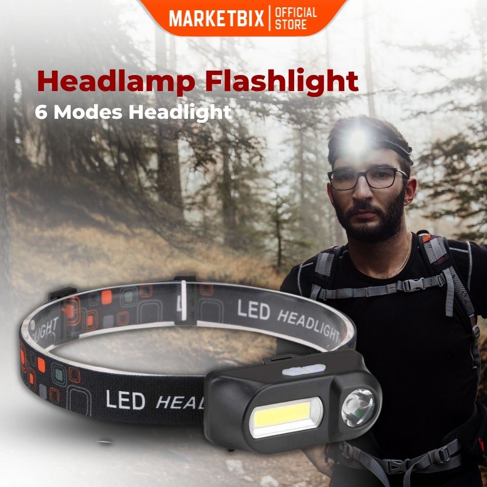 MARKETBIX Senter Kepala Headlamp Flashlight Headlight LED 3 Modes COB