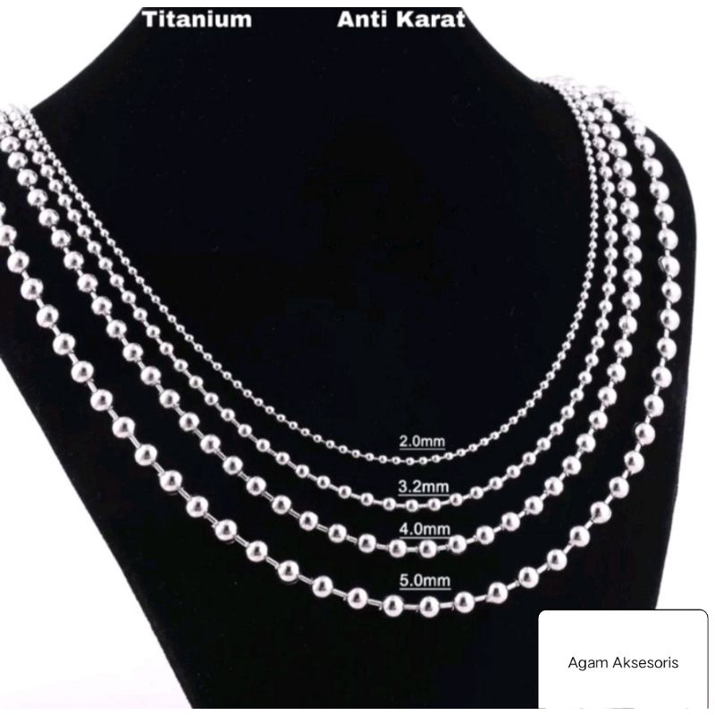 Kalung Titanium Anti Karat Biji Lada Silver// Kalung Pria Wanita