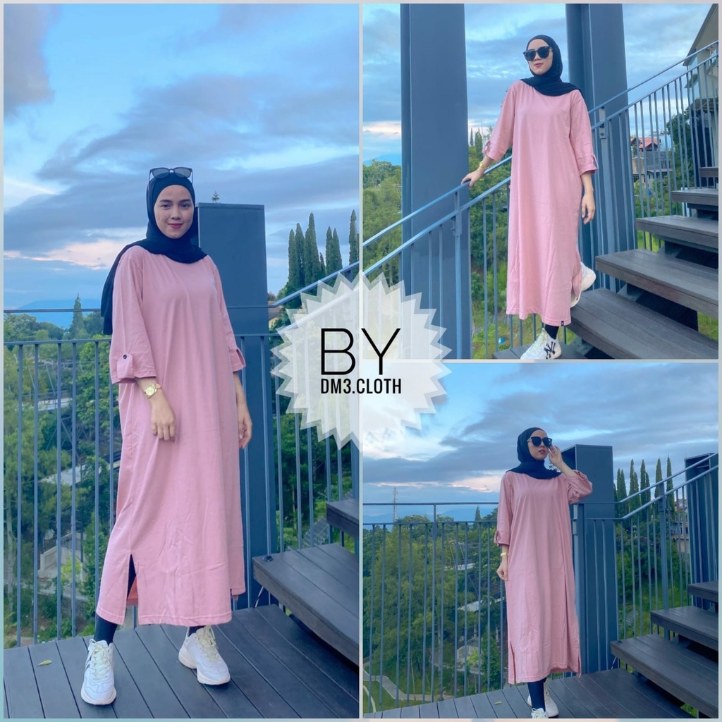 Dress Long Tunik Original DM3 Cloth Bahan Cotton Combed 20s Tebal Terbaru 2022 Terlaris Fahion Musli