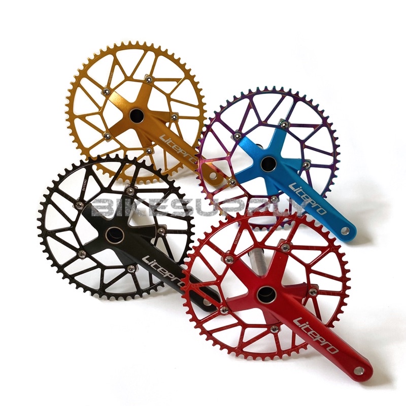 Crankset Sepeda Merk Litepro + BB Hollowtech 2 HT2 Model Jaring 50T 52T 54T 56T 58T 60T Warna Hitam 