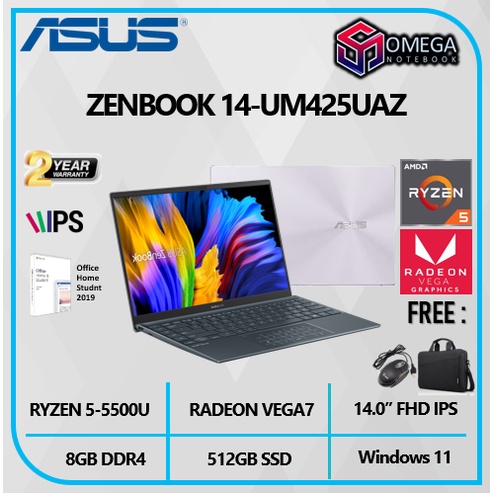 ASUS ZENBOOK 14 UM425UAZ RYZEN 5 5500 8GB VEGA7 512SSD W11+OHS 14.0&quot;FHD IPS