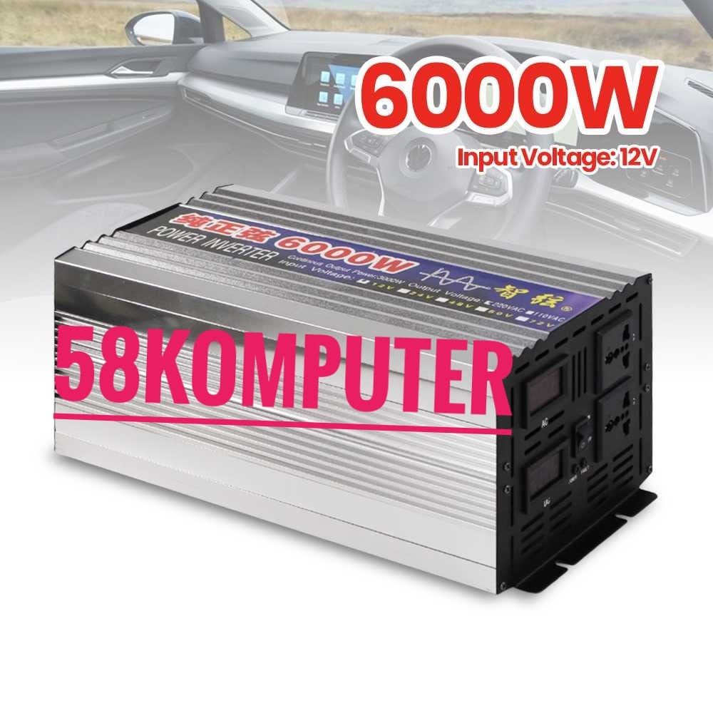 Power Inverter 6000W DC 12V/24V to AC 220V 2 USB Port LED BERKUALITAS Car Power Inverter Dc To Ac Inverter Pure Sine Wave DC 12V/24V To AC 220V 6000W 2 USB Port LED Mengubah arus DC ke AC