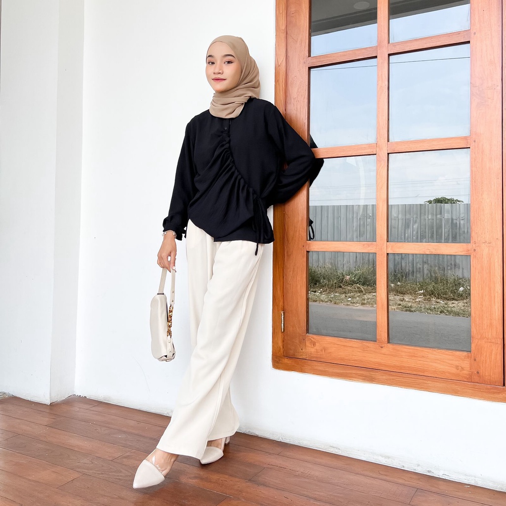 TANTI BLOUSE SERUT Kemeja Crinkle Wanita Model Megan Blouse Serut Crincle Airflow Atasan Wanita Terbaru Viral Kekinian Premium