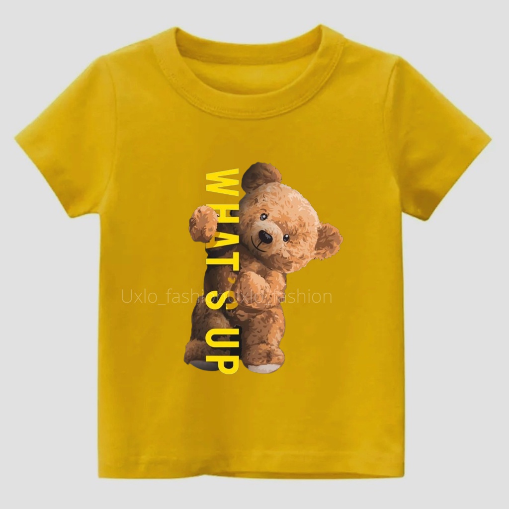 KAOS ANAK PEREMPUAN DAN LAKI UMUR 1 2 3 4 5 6 7 8 9 TAHUN MOTIF TEDY BEAR WHAT UP UXLO FASHION