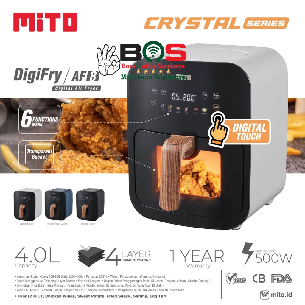 Air Fryer Mito Kapasitas 4L Air Fryer Mito AF 8 Crystal Series Air Fryer Gorengan